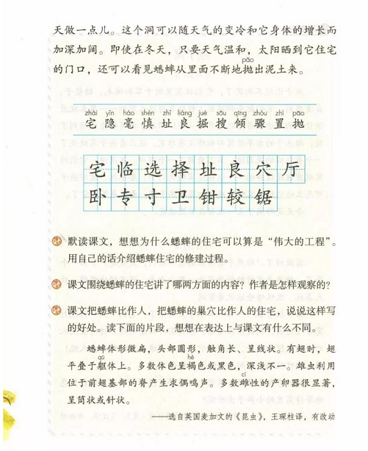 11蟋蟀的住宅第三单元人教版小学四年级语文上册2019年5月发版课本全