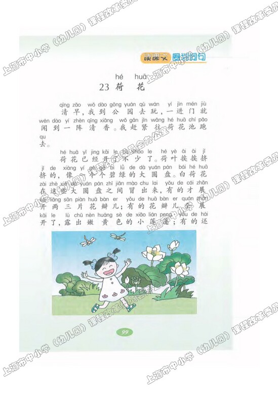 读课文圈划词句23.荷花|沪教版小学二年级语文上册课本