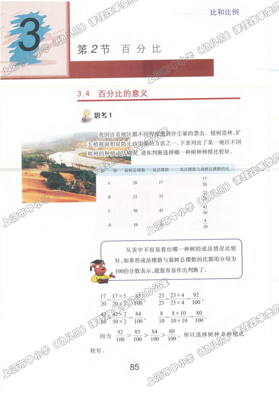 3.4、百分比的意义|沪教版小学六年级数学上册课本