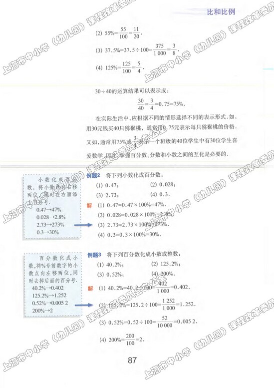 3.4、百分比的意义|沪教版小学六年级数学上册课本