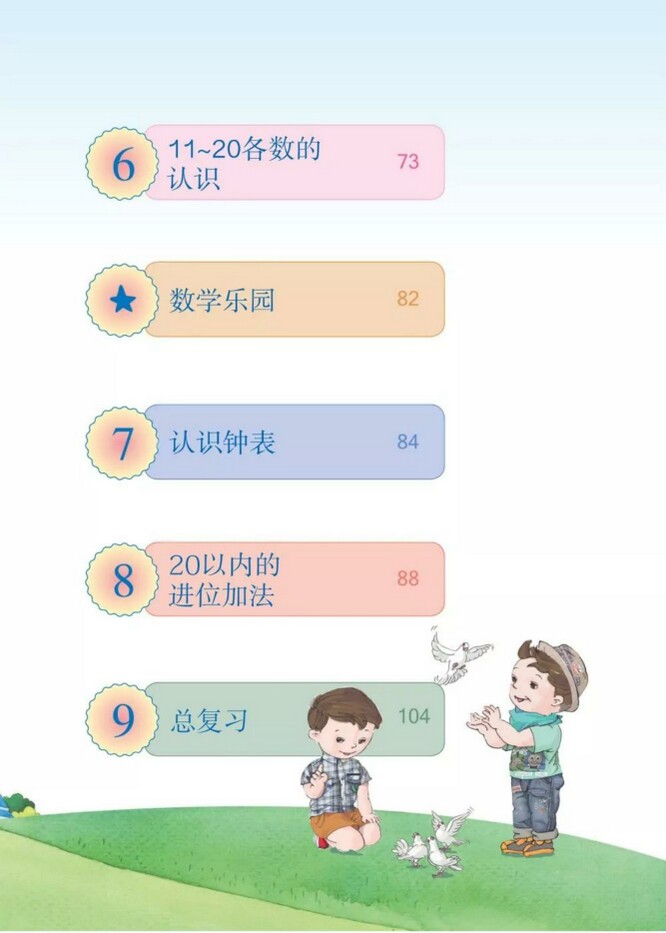 《目录》人教版小学一年级数学上册课本2012审定