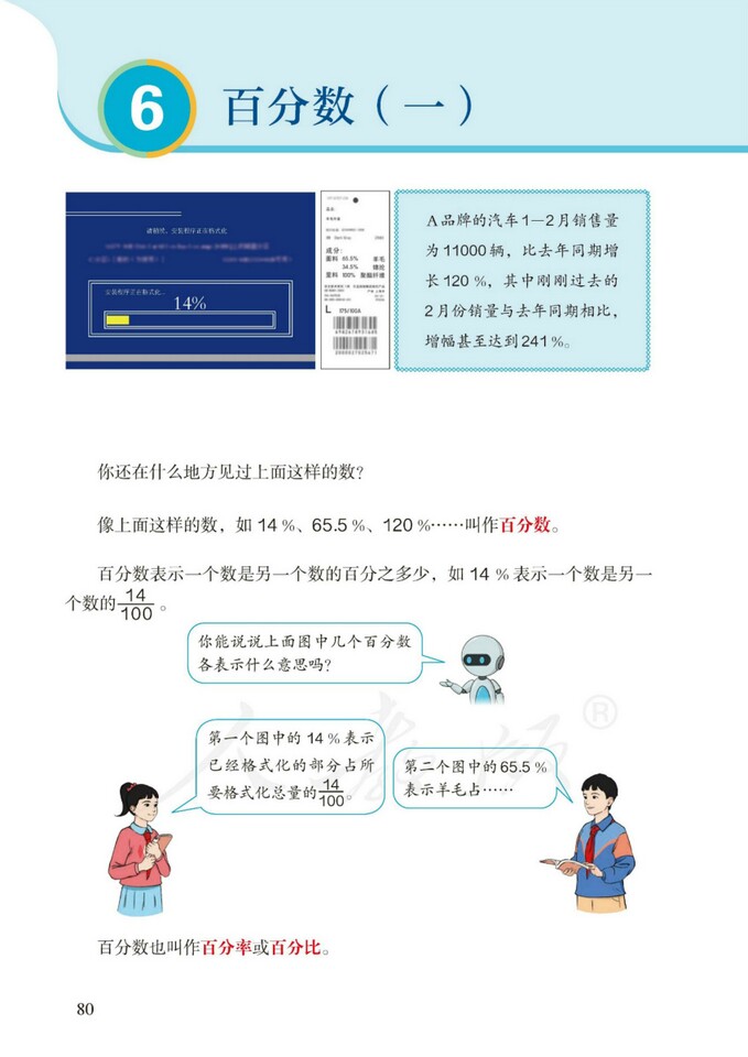 6 百分数（一） 2022新版人教版六年级数学上册课本（高清） 人教版小学课本